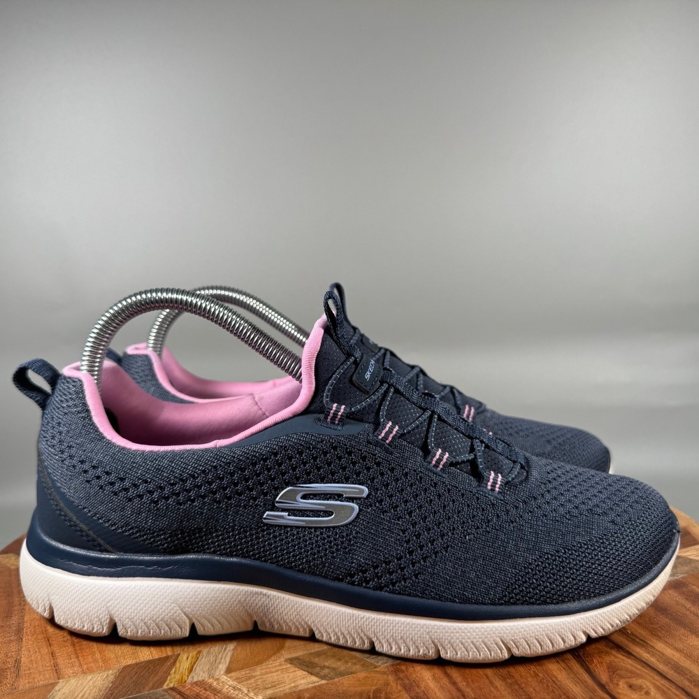 Skechers Summits Our Planet Matters Navy Pink Bungee Sneakers 150120 Womens 7.5